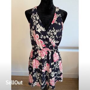 🔖🔖CLEARANCE 🔖🔖Lush Women's M Navy Blue Pink Floral Faux Wrap Sleeveless Dress